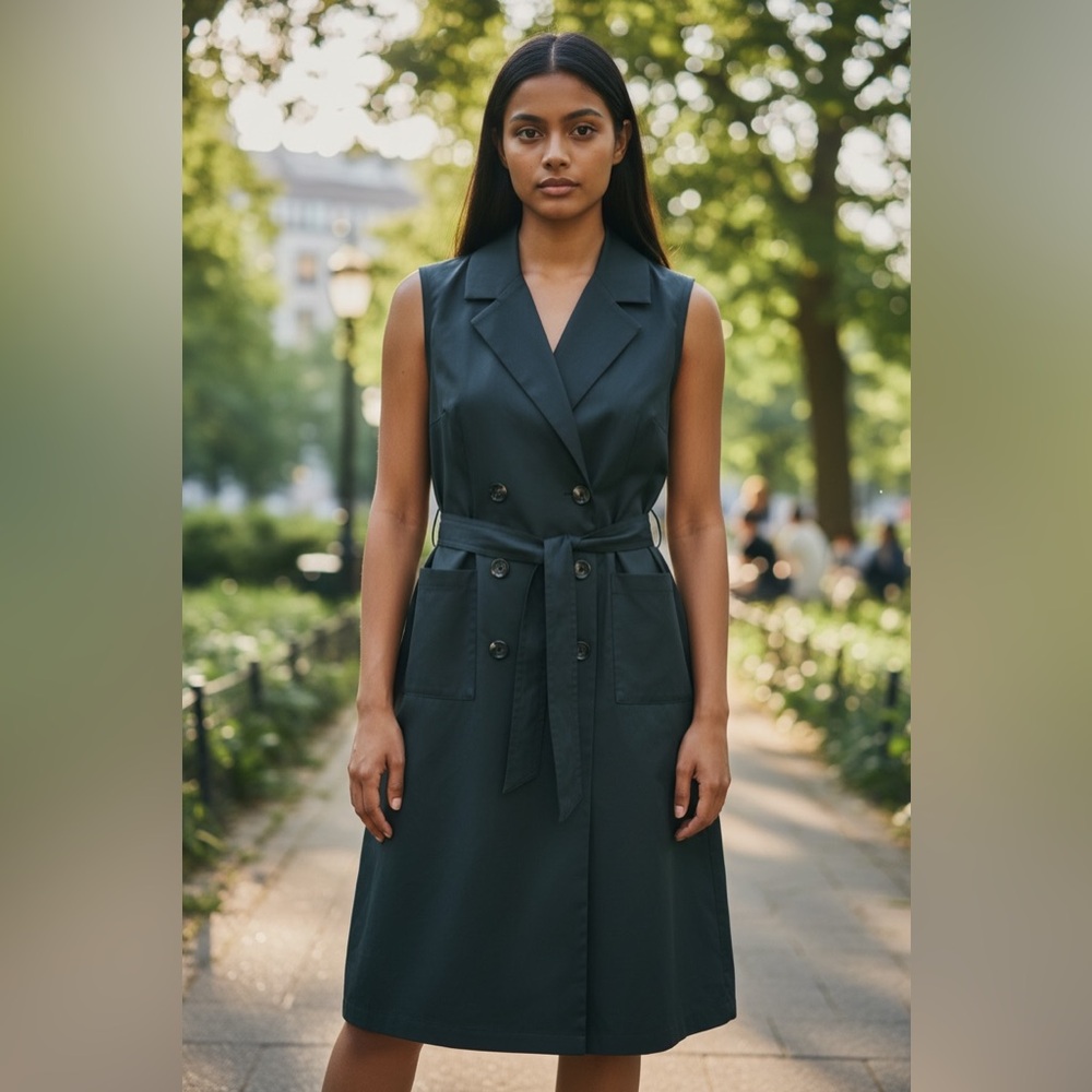 FARROW Trench Vest Midi Dress Black Medium